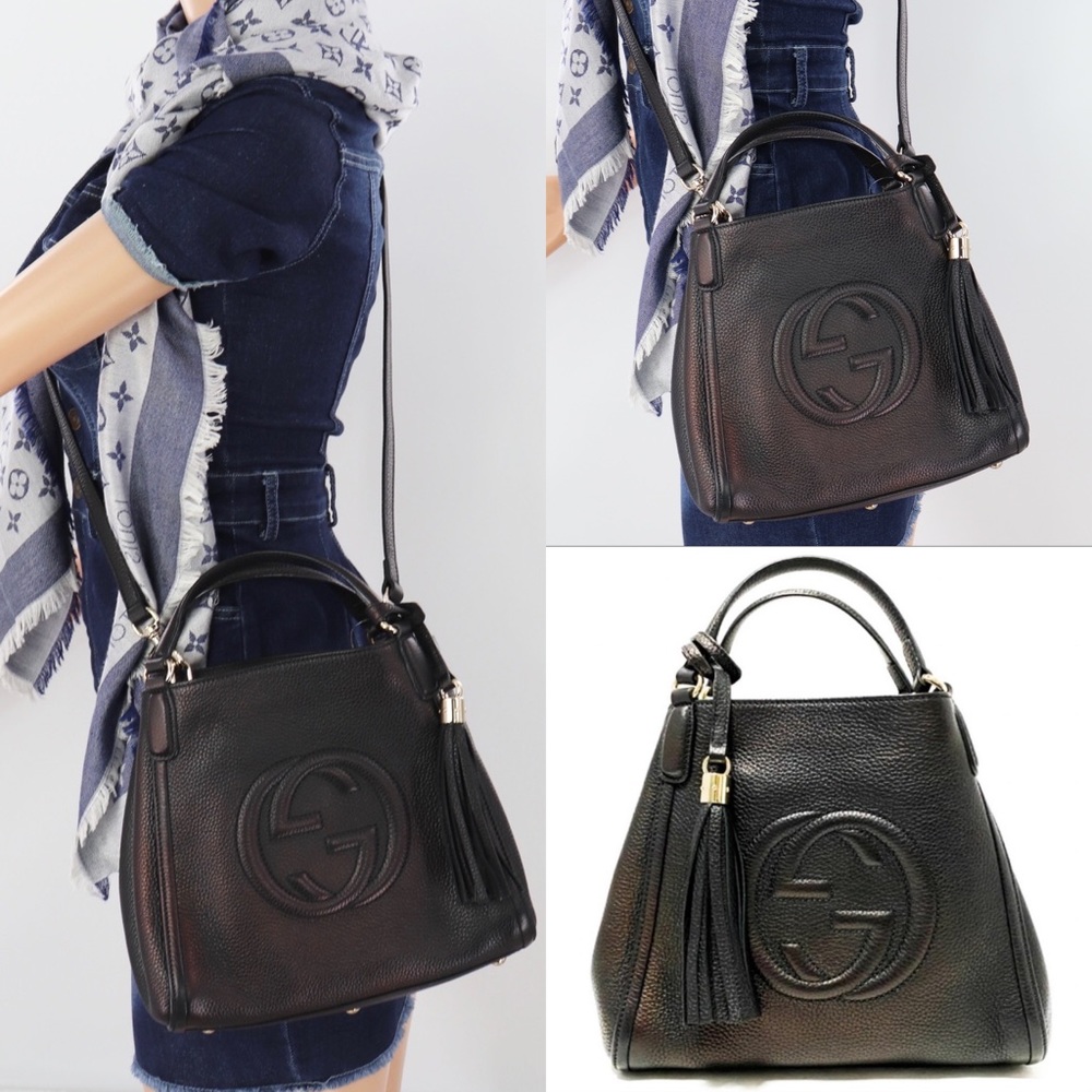 💎✨ALL LEATHER✨💎GUCCI Soho  Black Leather Handbag